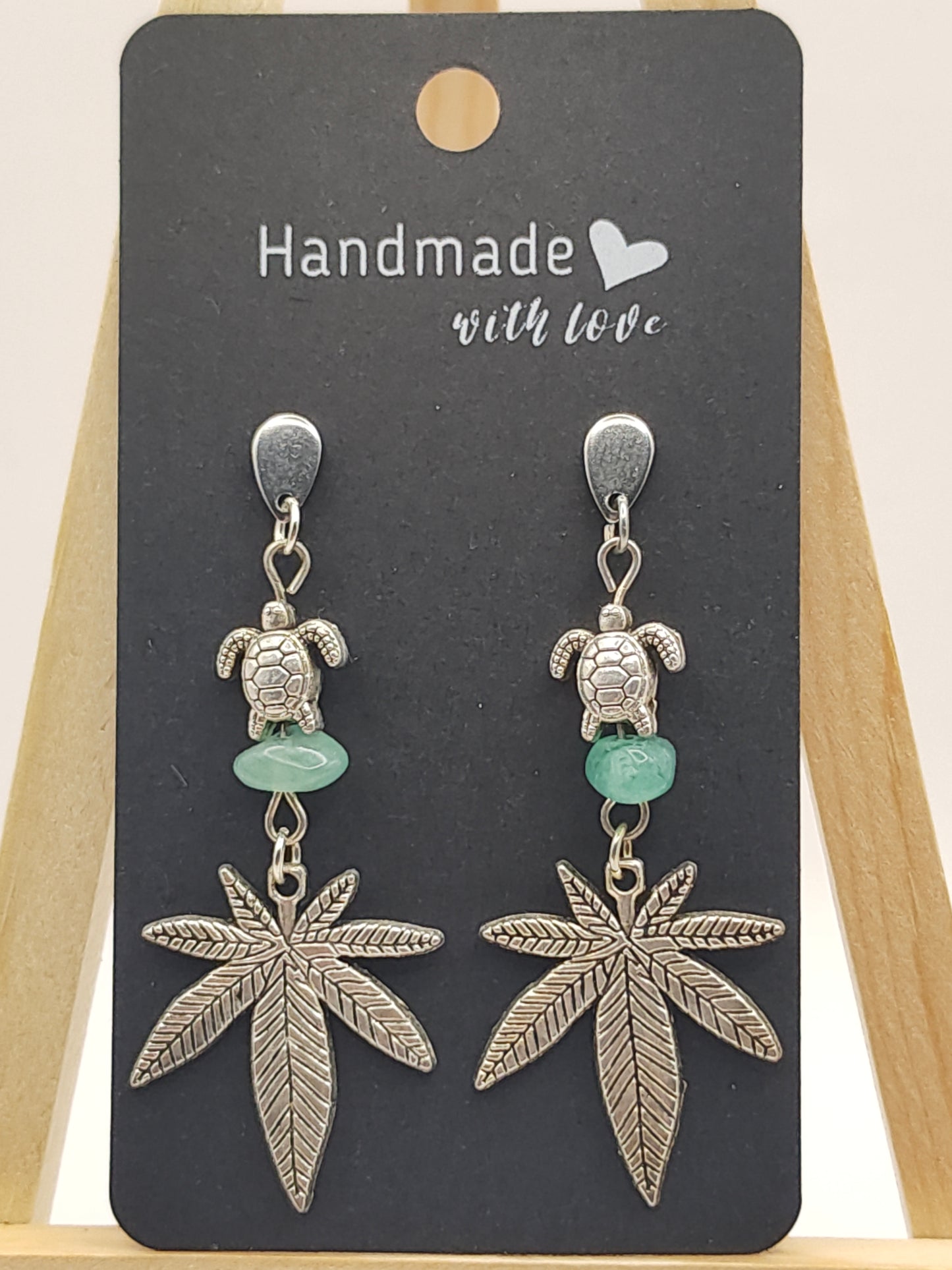 Cannabis Aventurine Turtle Earrings - Natural Stone Dangle