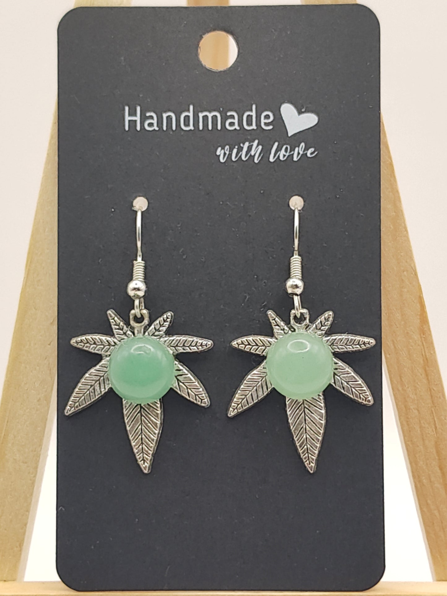 Aventurine Stone Cannabis Leaf Earrings - Genuine Green Stone