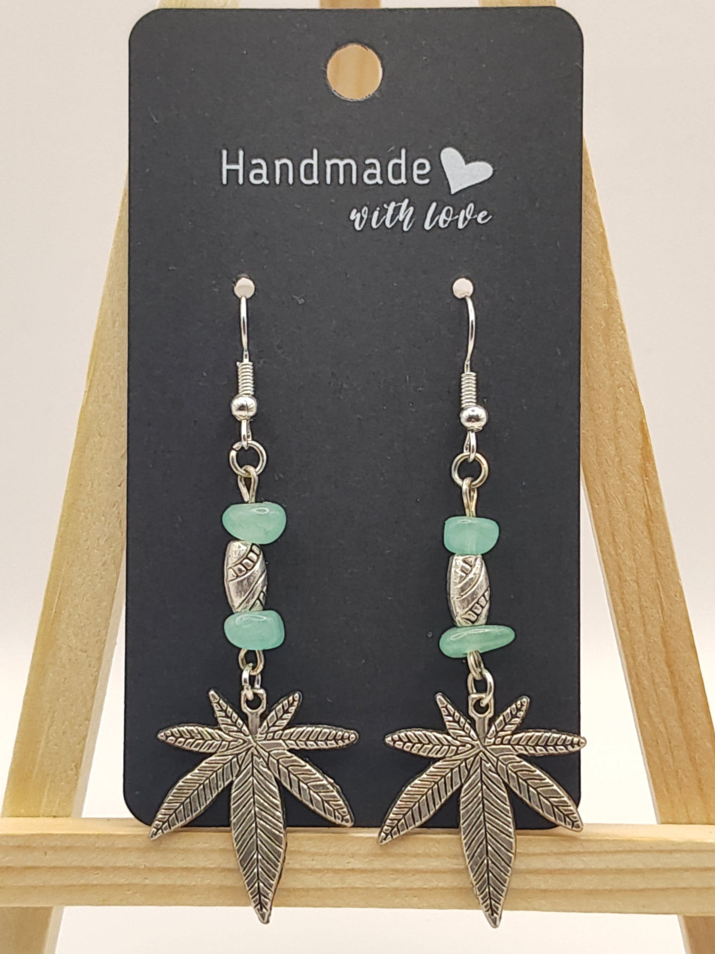 Aventurine Stone Cannabis Leaf Earrings - Genuine Green Stone
