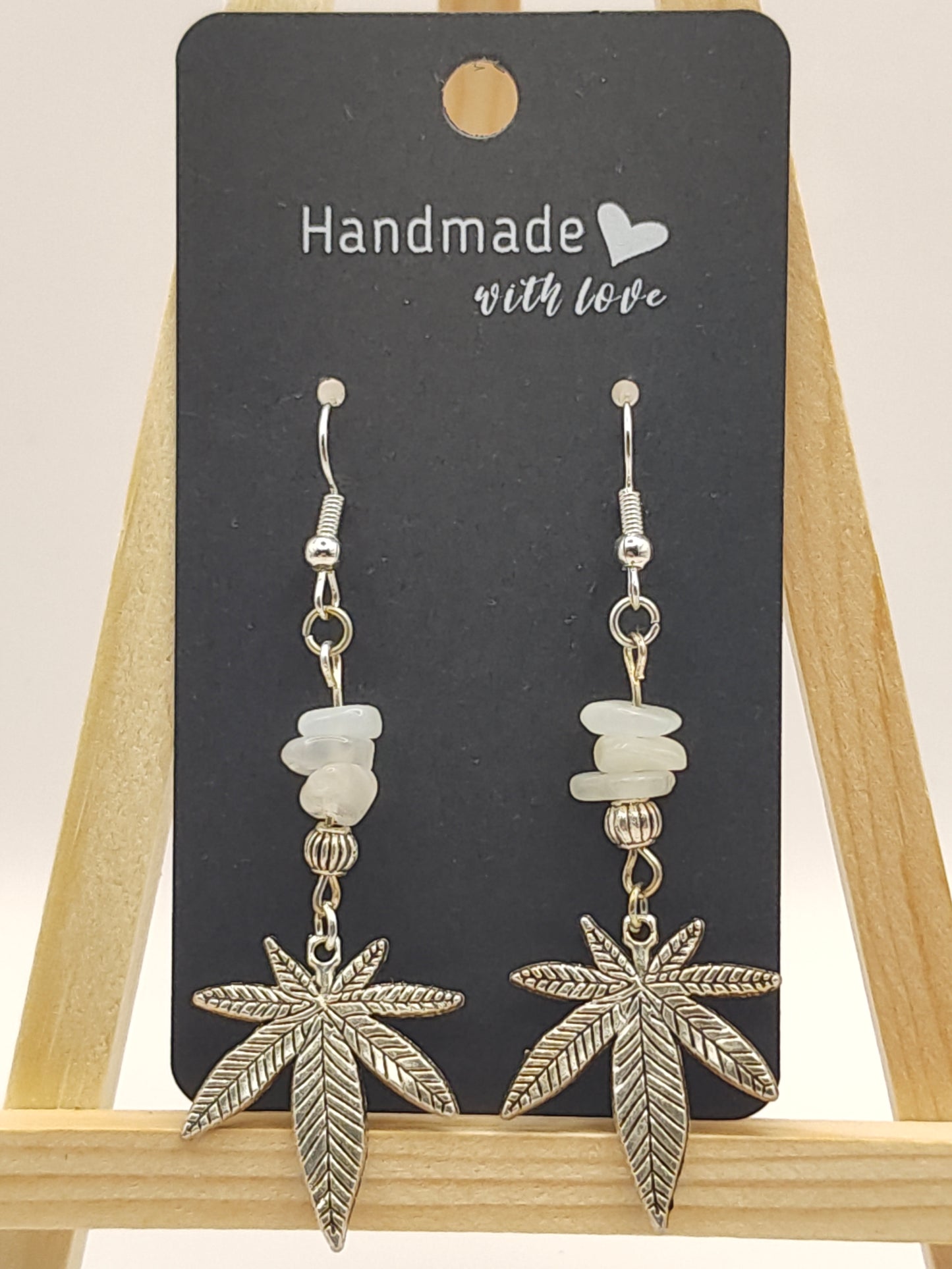 Opalite Cannabis Leaf Earrings - Luminous Stone Hooks
