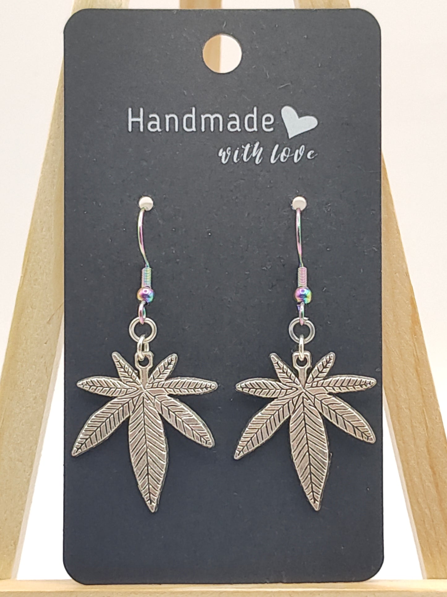 Cannabis Leaf Earrings Stainless Steel Rainbow Color Hypoallergenic Hooks