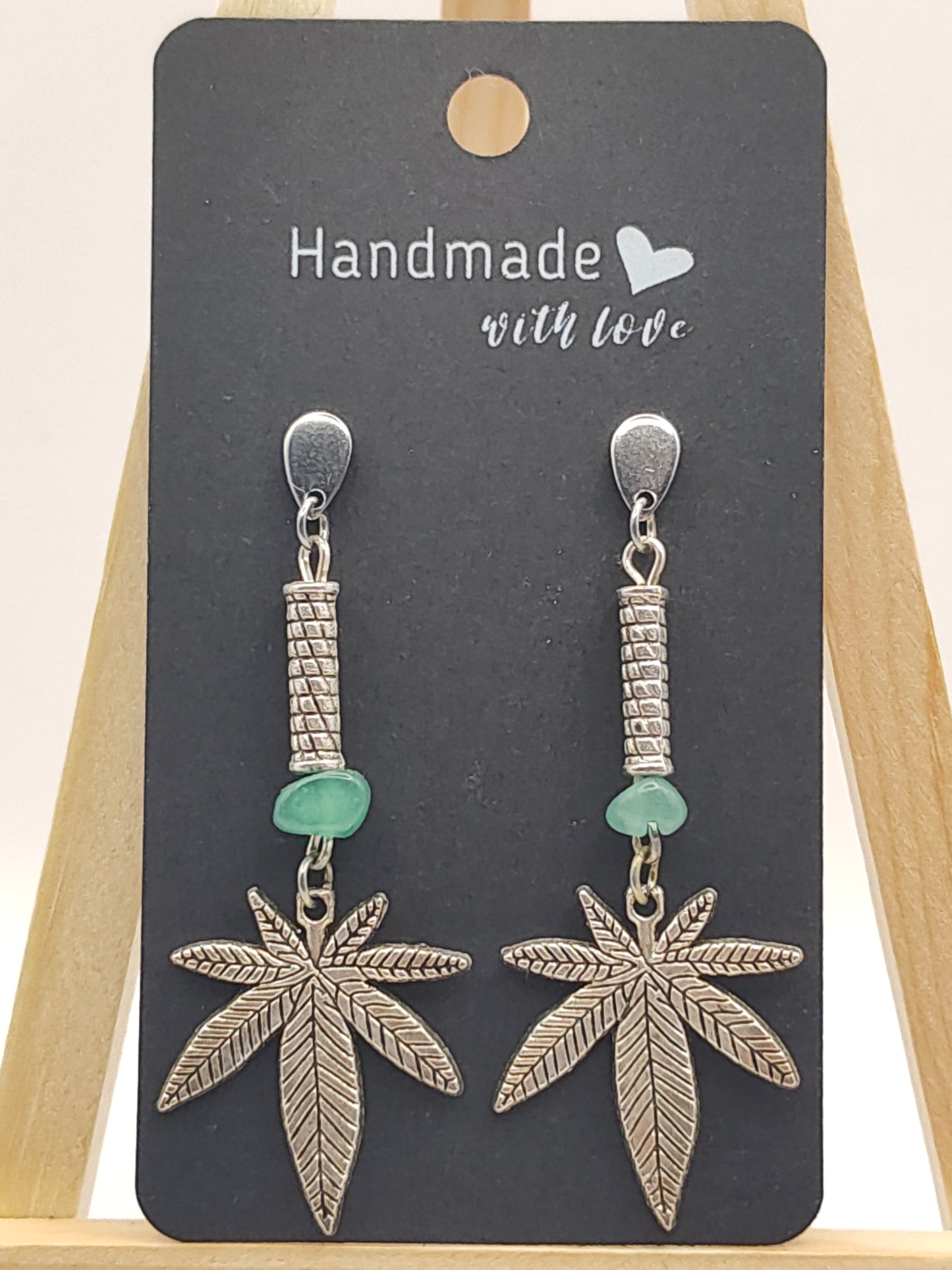 Cannabis Leaf Earrings with Genuine Aventurine