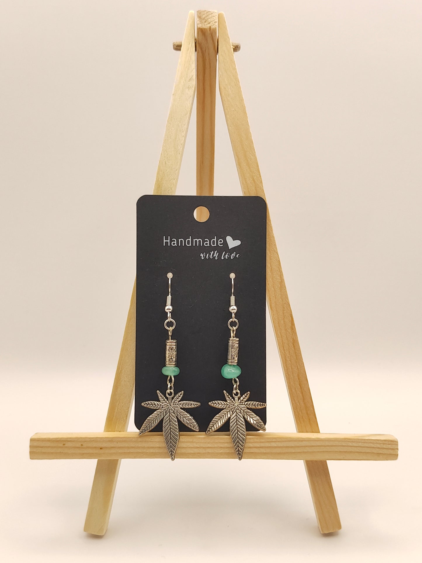 Aventurine Stone Cannabis Leaf Earrings - Genuine Green Stone