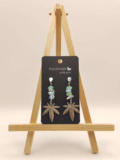 Cannabis Leaf Teardrop Earrings with Aventurine & Opalite