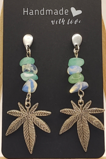 Cannabis Leaf Teardrop Earrings with Aventurine & Opalite