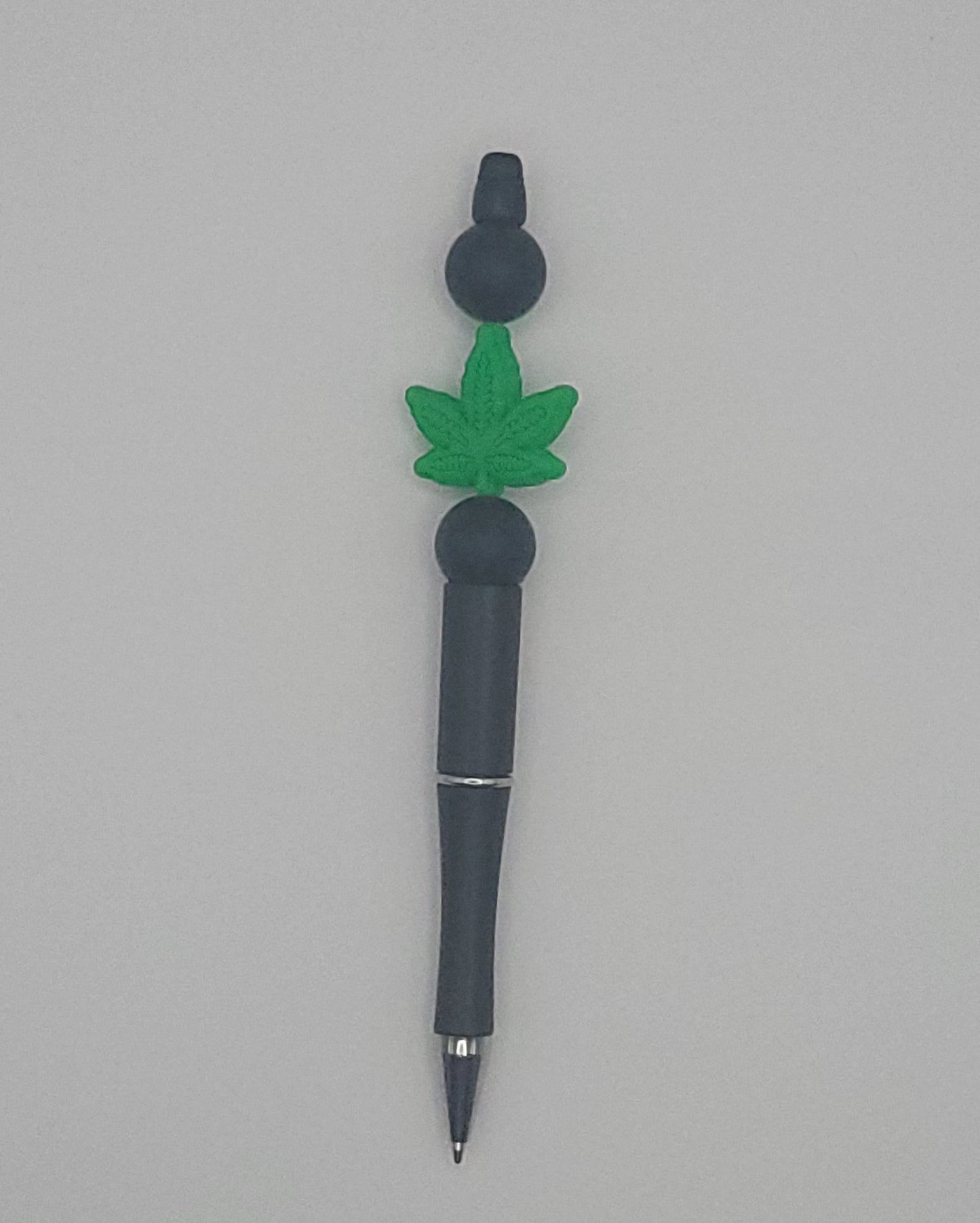 Silicone Green Leaf Black Bead Pen