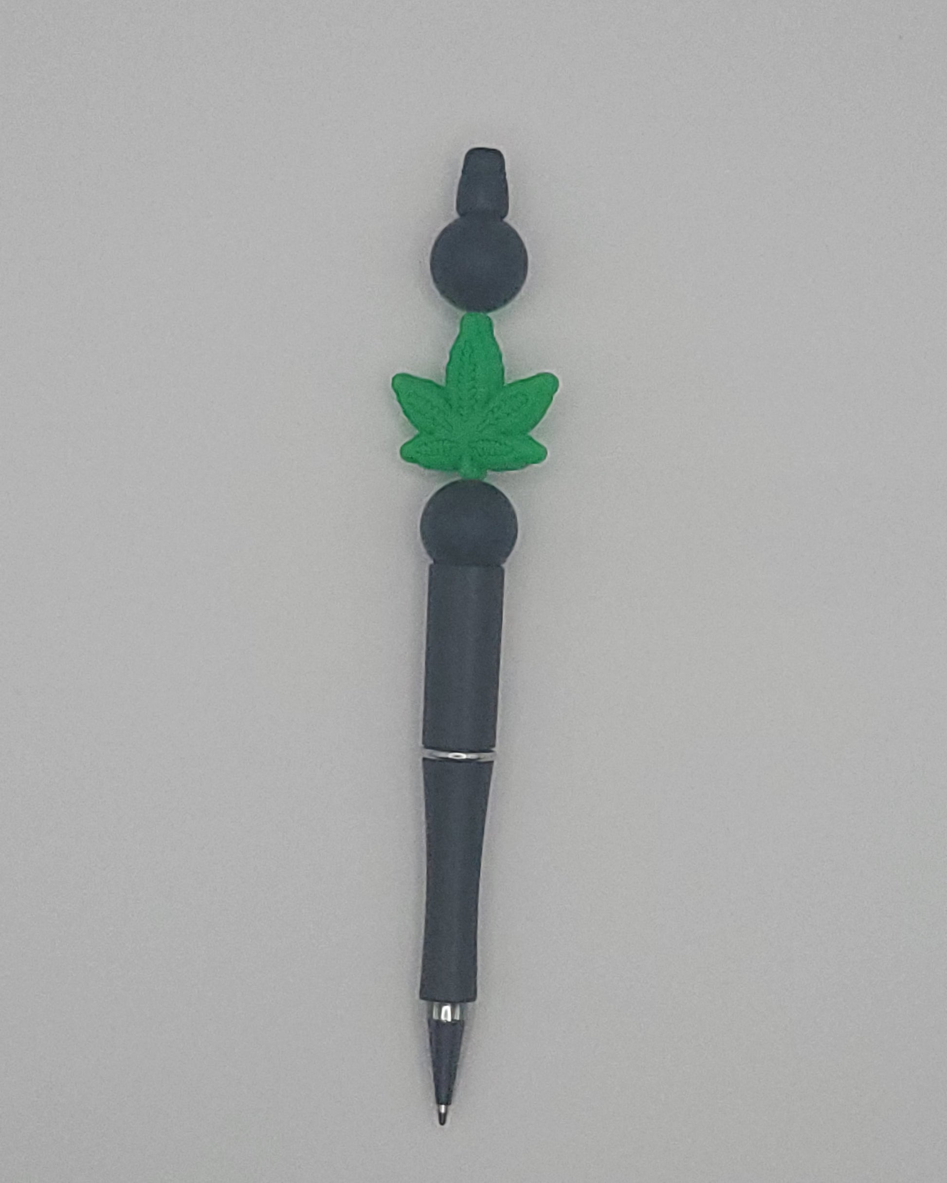 Silicone Green Leaf Black Bead Pen