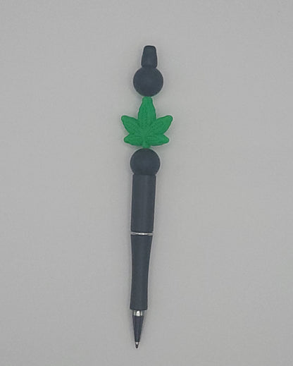 Silicone Green Leaf Black Bead Pen