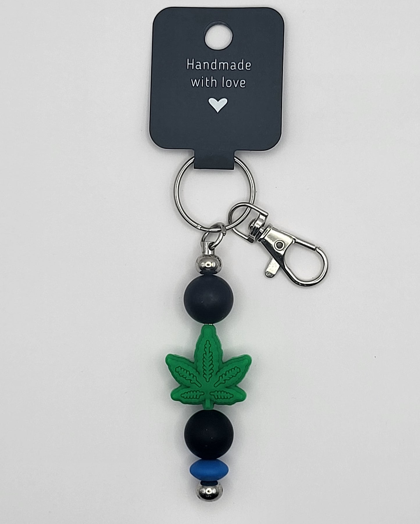 Silicone Green Leaf Black Beads with Accent Bead Keychain