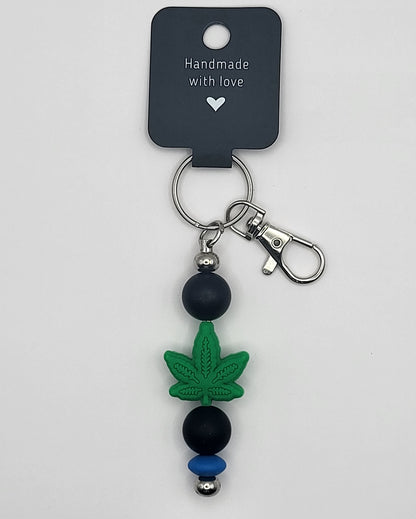 Silicone Green Leaf Black Beads with Accent Bead Keychain