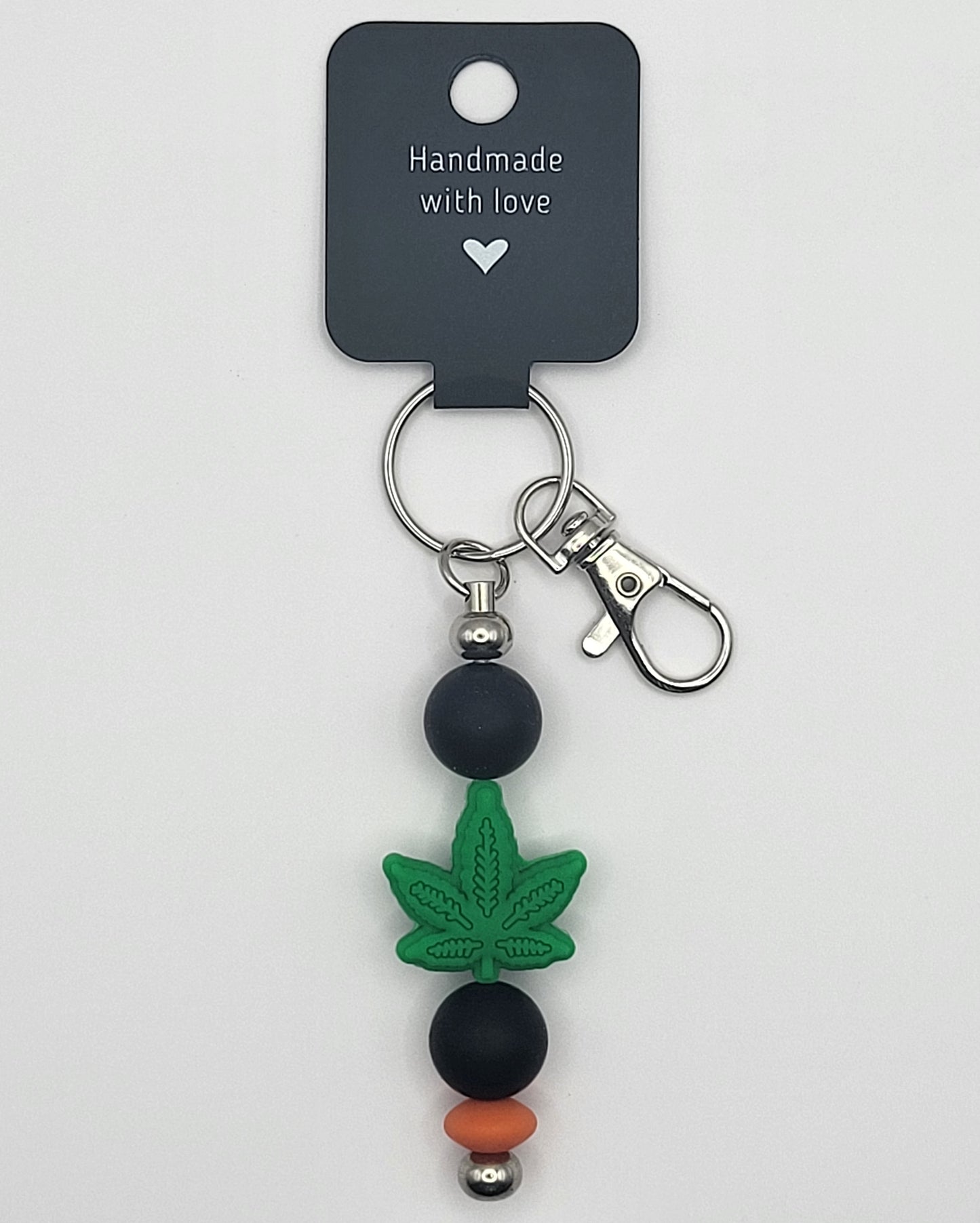 Silicone Green Leaf Black Beads with Accent Bead Keychain