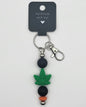 Silicone Green Leaf Black Beads with Accent Bead Keychain