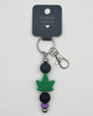 Silicone Green Leaf Black Beads with Accent Bead Keychain