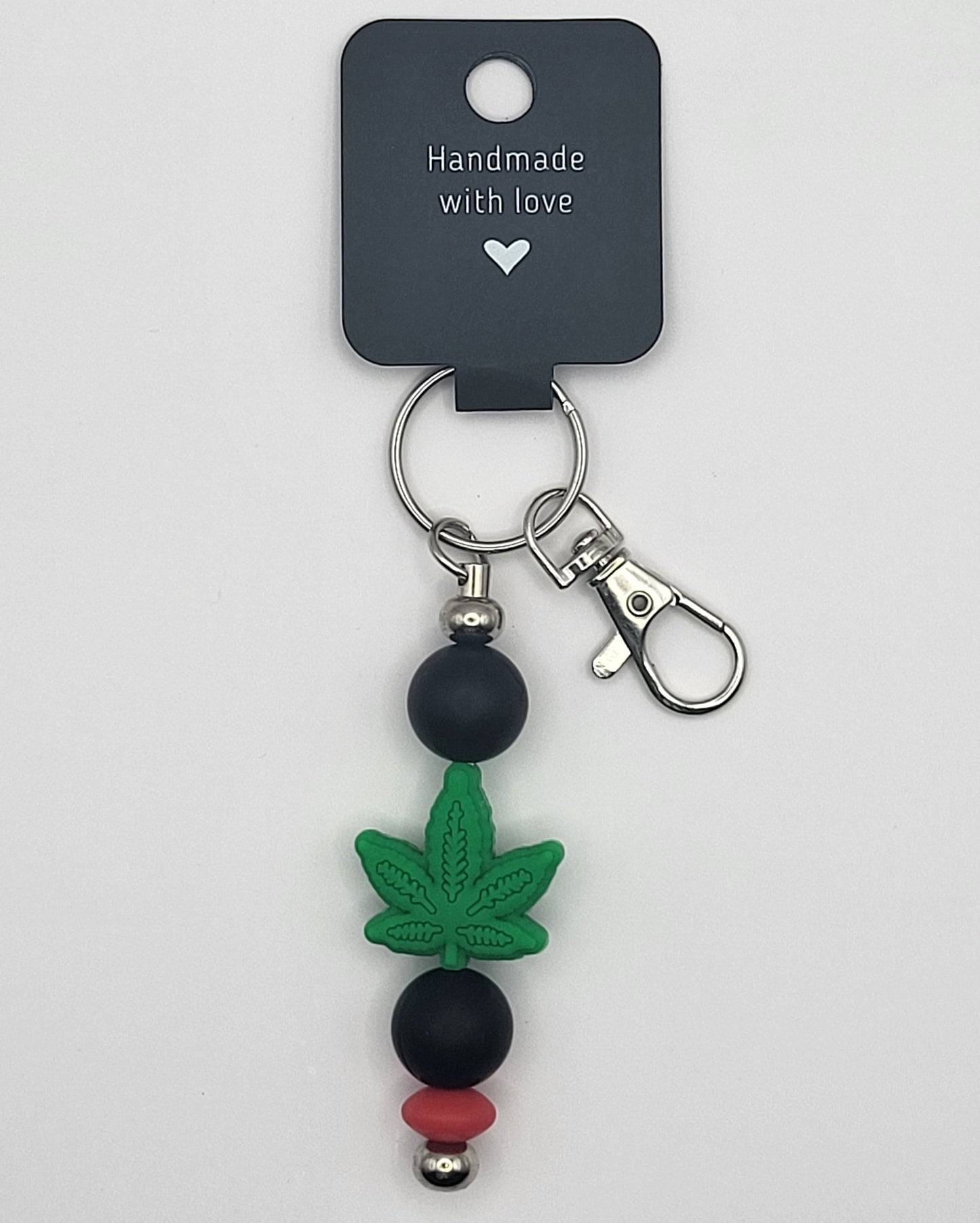 Silicone Green Leaf Black Beads Red Accent Bead
