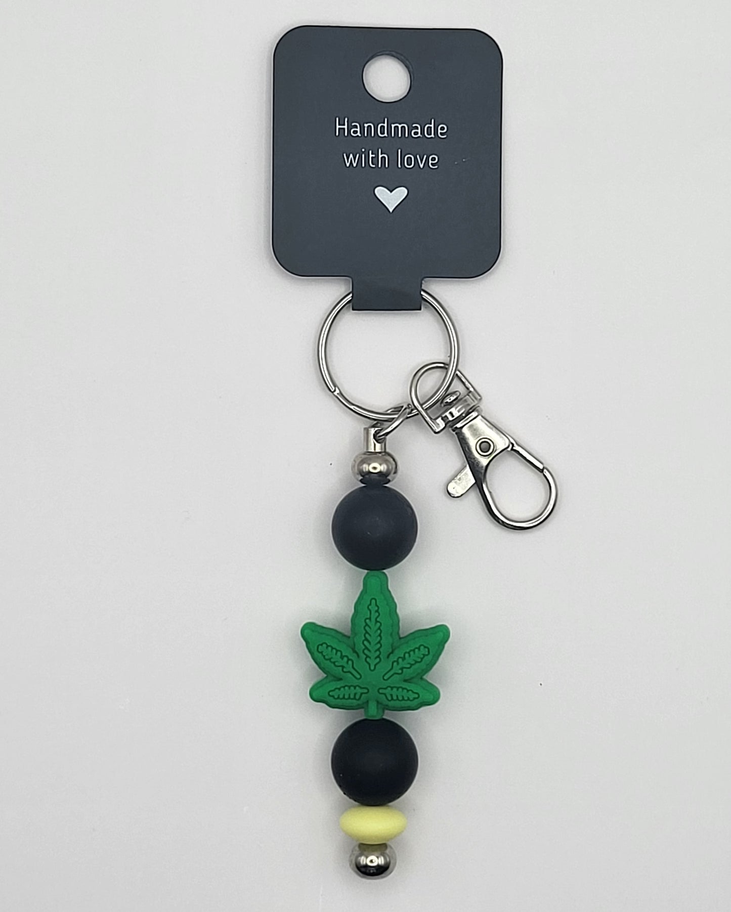 Silicone Green Leaf Black Beads with Accent Bead Keychain