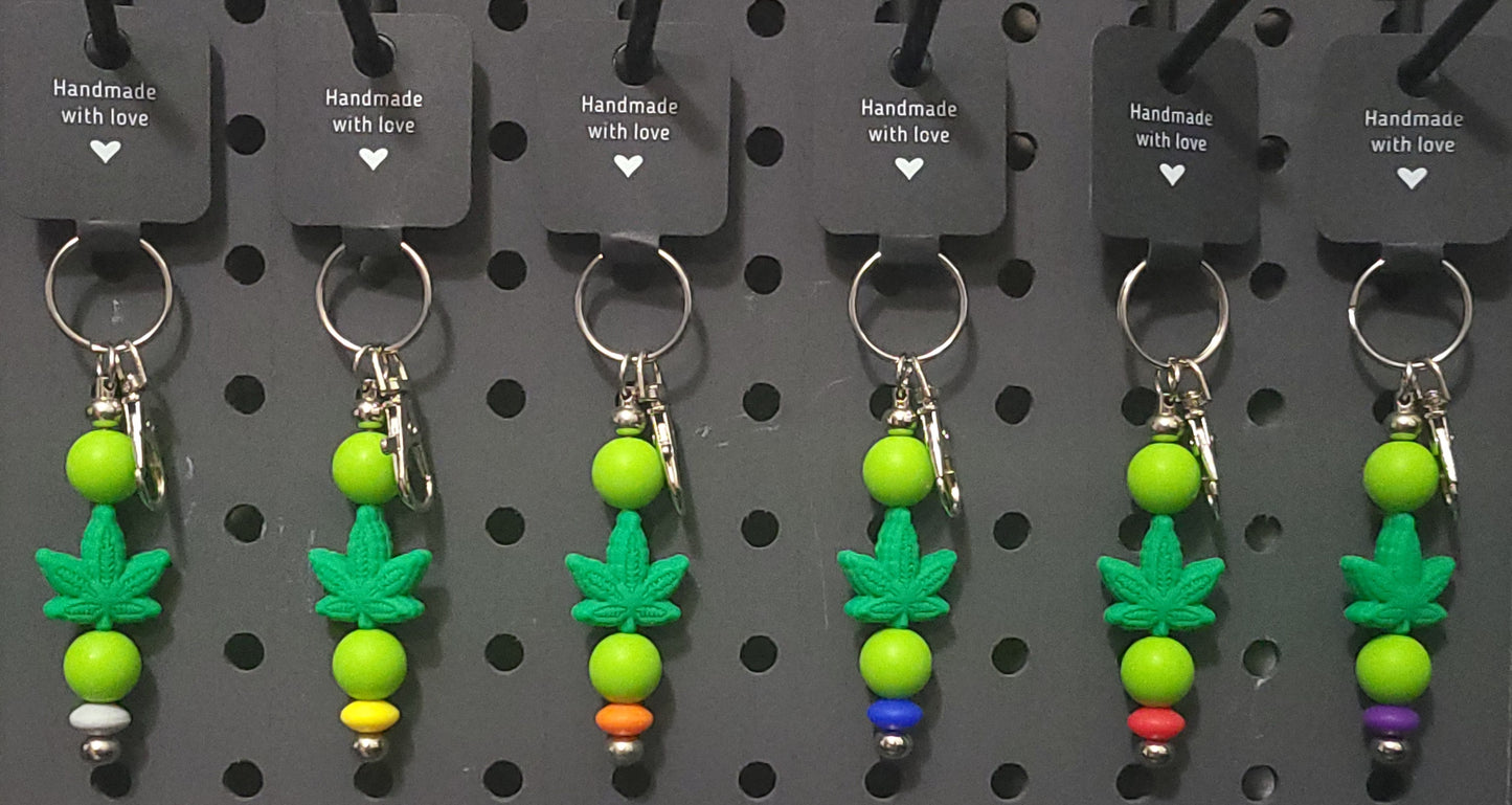 Silicone Green Leaf Light Green Beads with Accent Bead Keychain