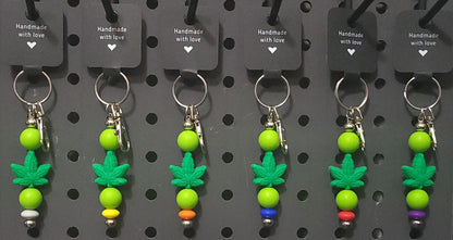 Silicone Green Leaf Light Green Beads with Accent Bead Keychain