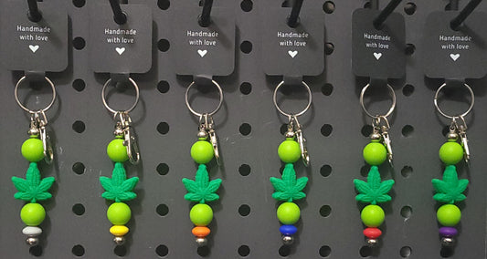 Silicone Green Leaf Light Green Beads with Accent Bead Keychain