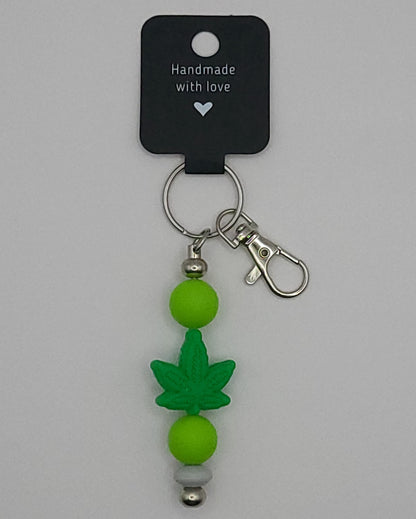 Silicone Green Leaf Light Green Beads with Accent Bead Keychain