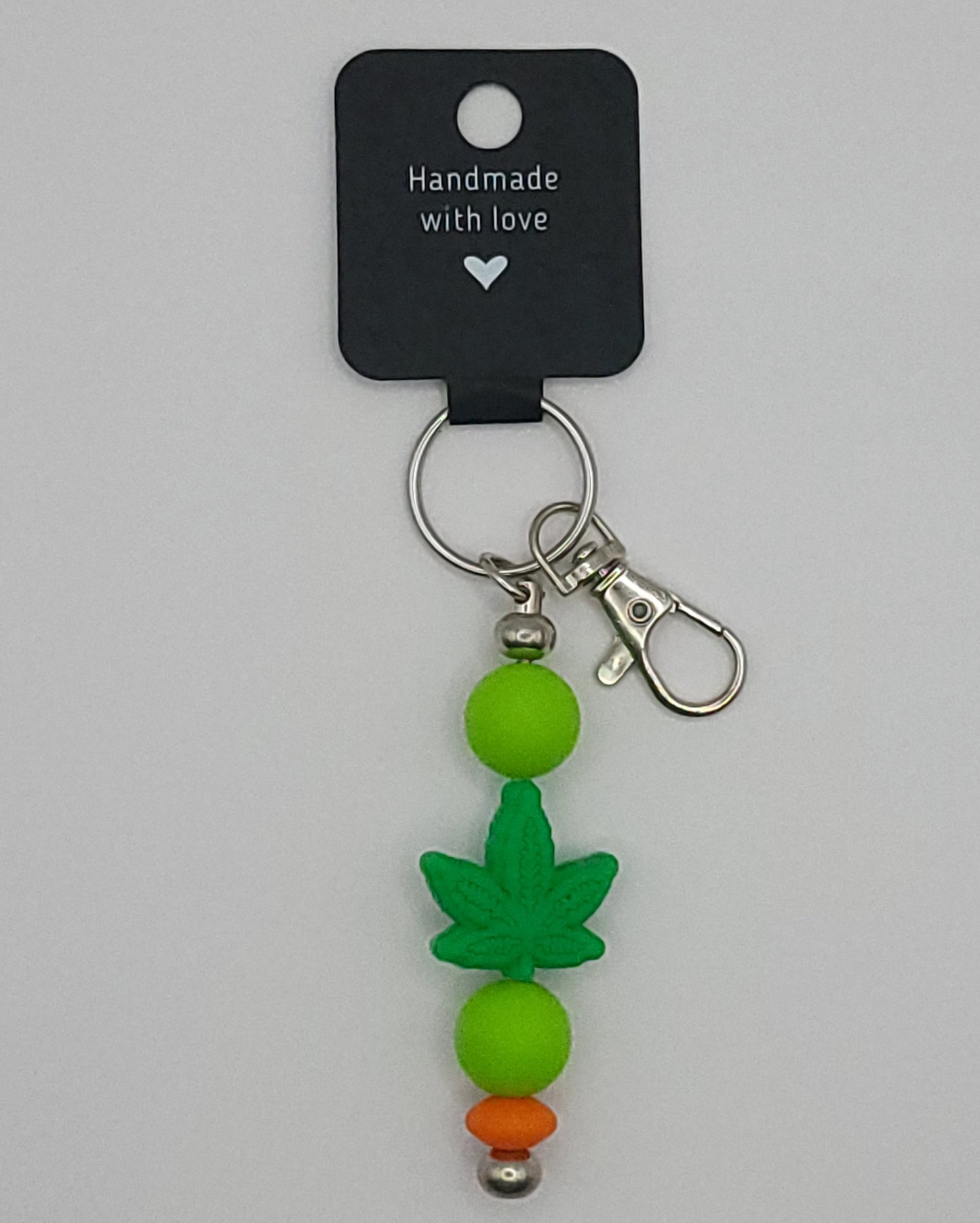 Silicone Green Leaf Light Green Beads with Accent Bead Keychain