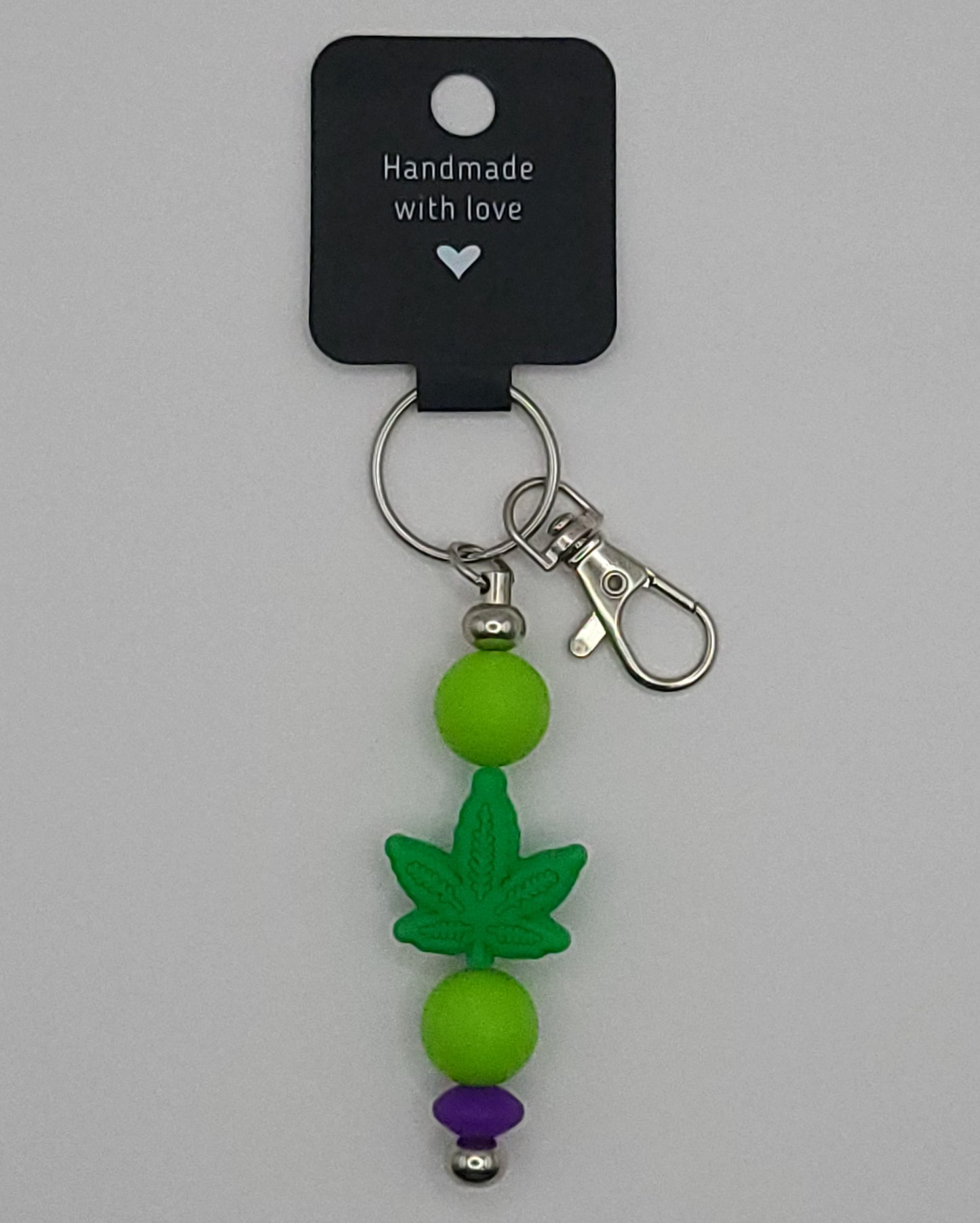 Silicone Green Leaf Light Green Beads with Accent Bead Keychain