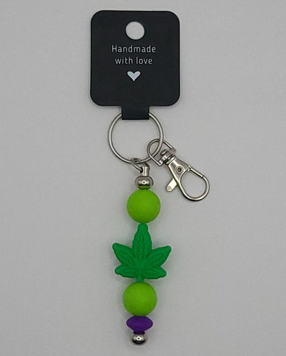 Silicone Green Leaf Light Green Beads with Accent Bead Keychain