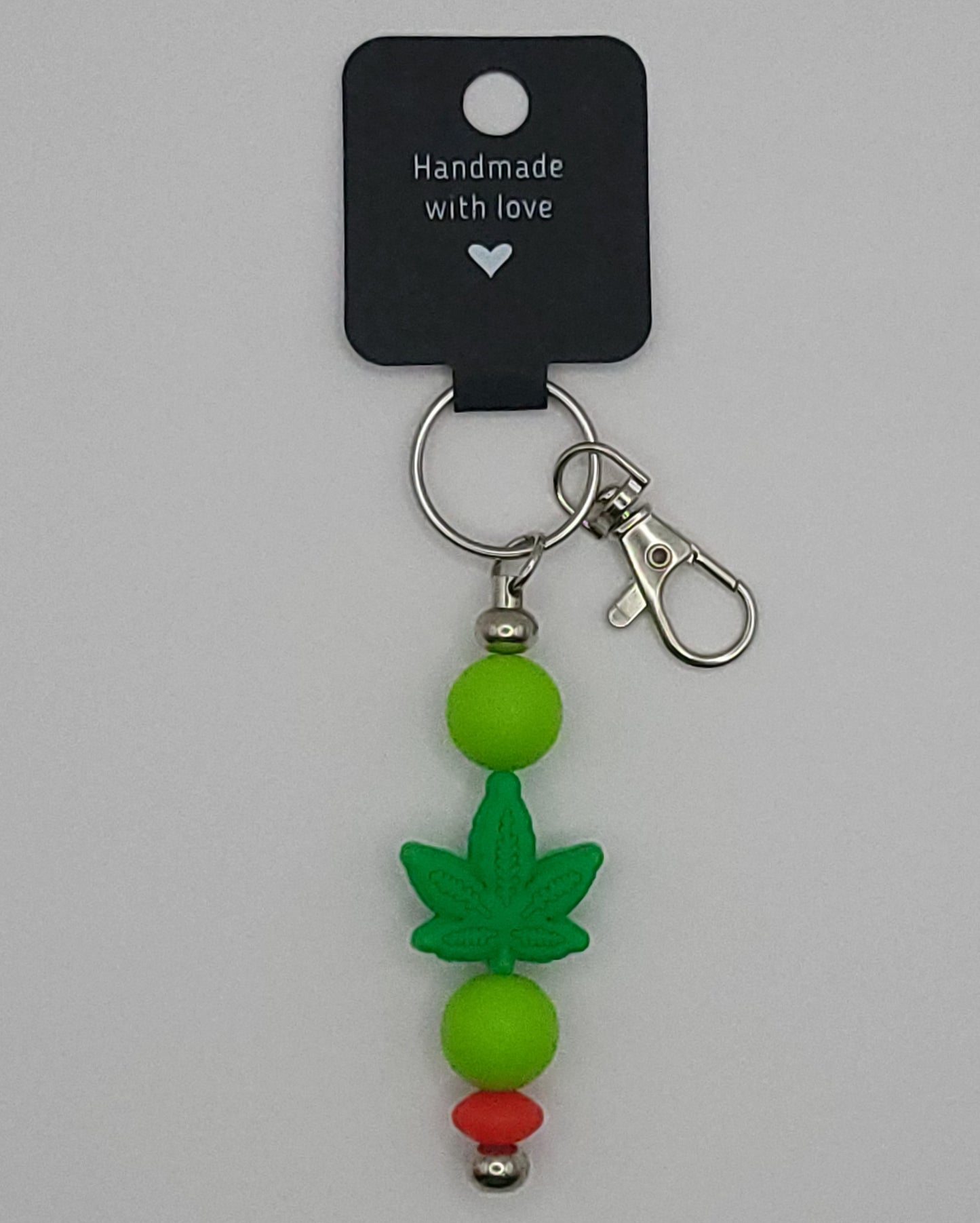 Silicone Green Leaf Light Green Beads with Accent Bead Keychain