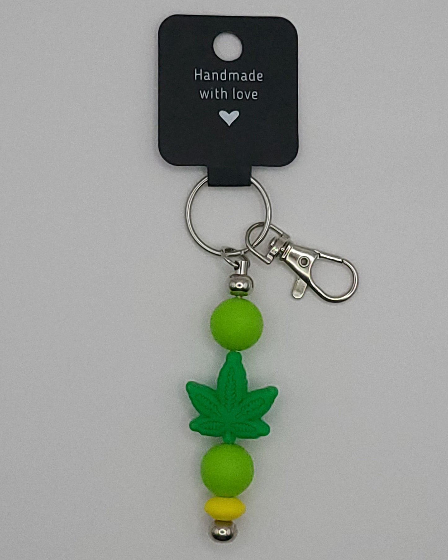 Silicone Green Leaf Light Green Beads with Accent Bead Keychain