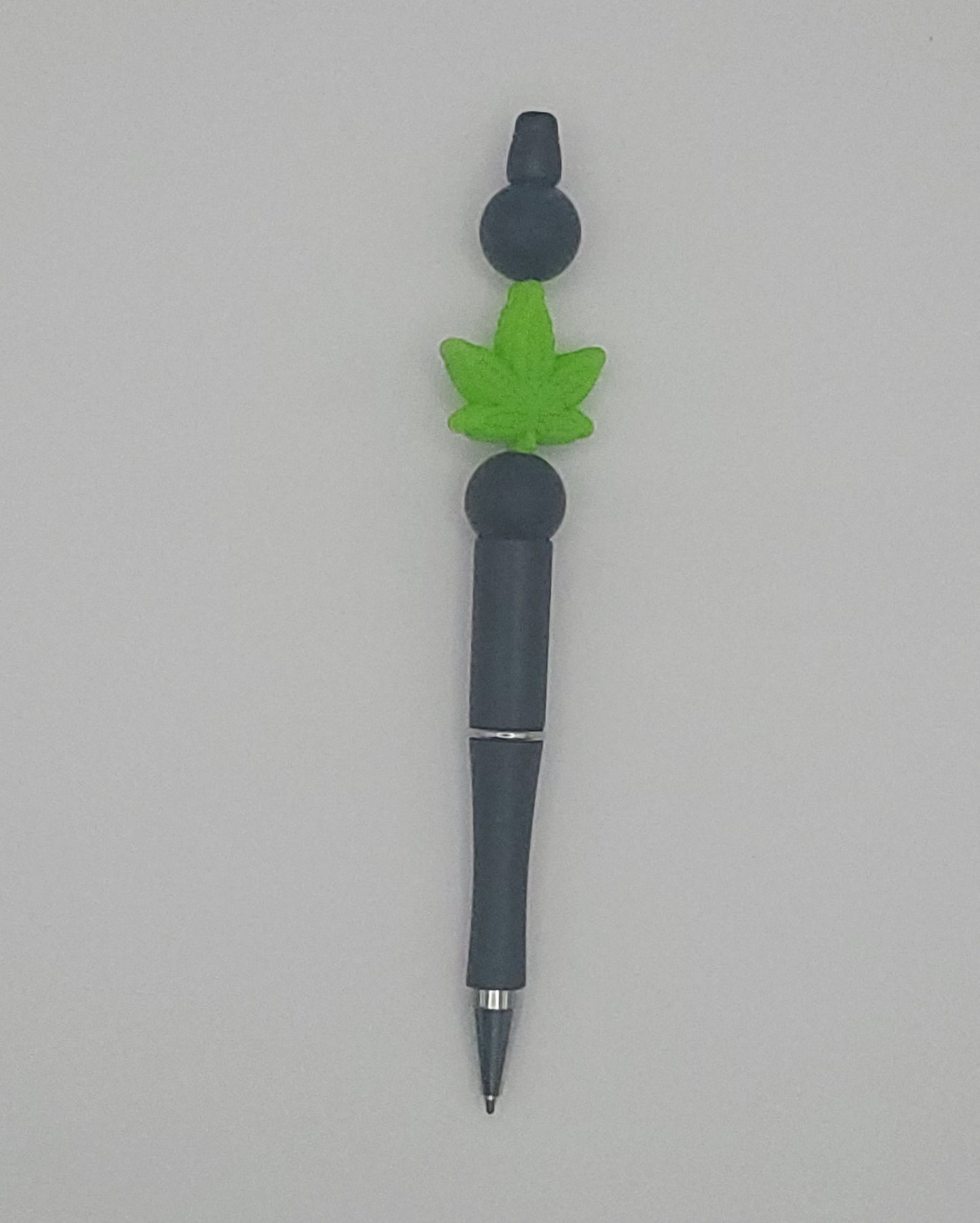 Silicone Light Green Leaf Black Bead Pen