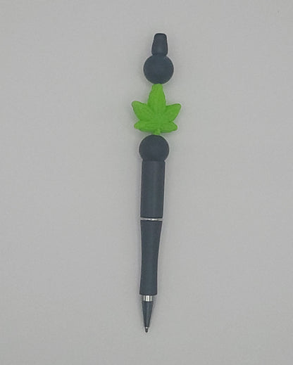 Silicone Light Green Leaf Black Bead Pen