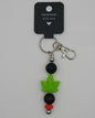 Silicone Light Green Leaf Black Beads with Accent Bead Keychain