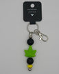 Silicone Light Green Leaf Black Beads with Accent Bead Keychain