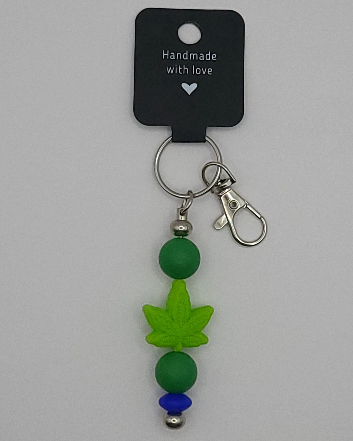 Silicone Light Green Leaf Green Beads with Accent Bead Keychain