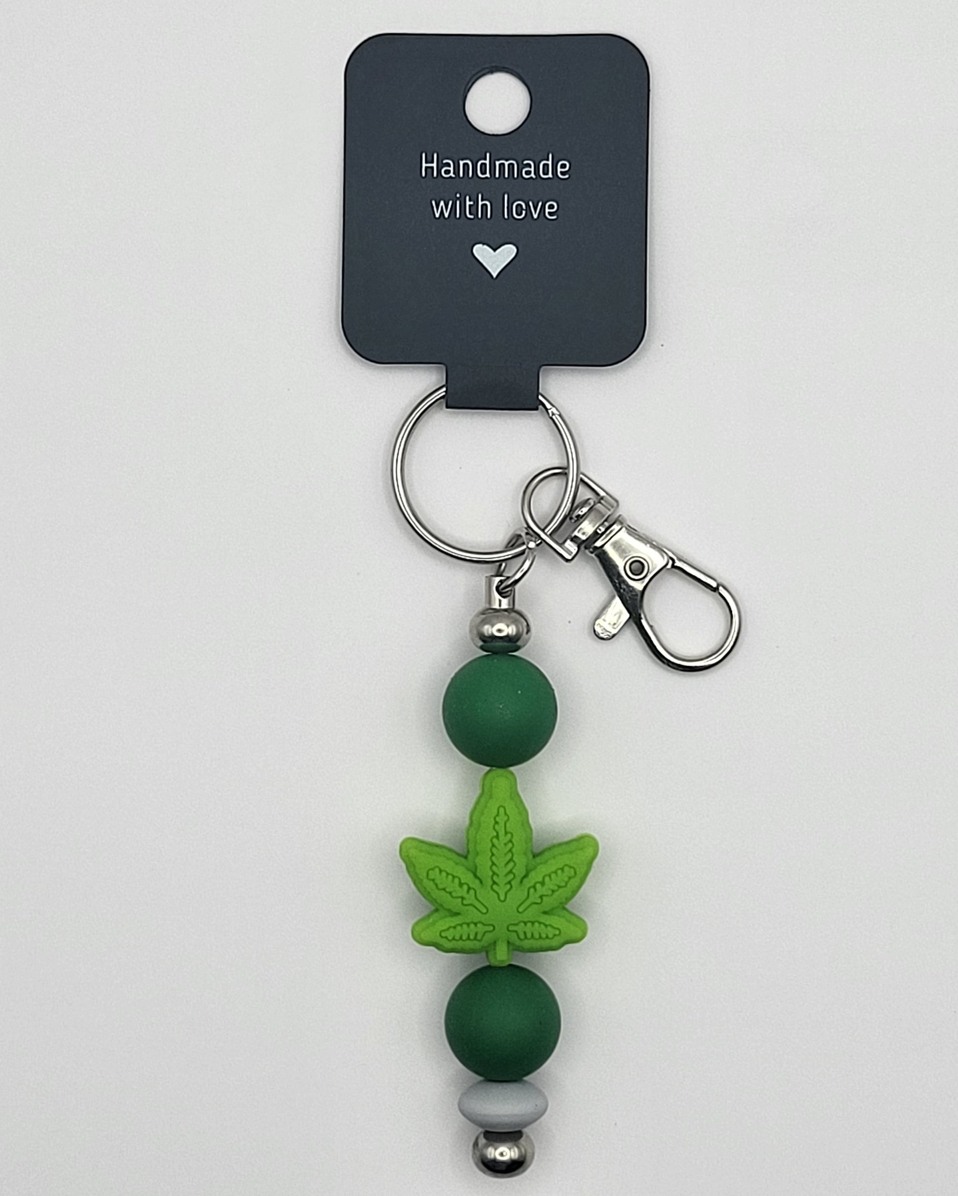 Silicone Light Green Leaf Green Beads Gray Accent Bead Keychain