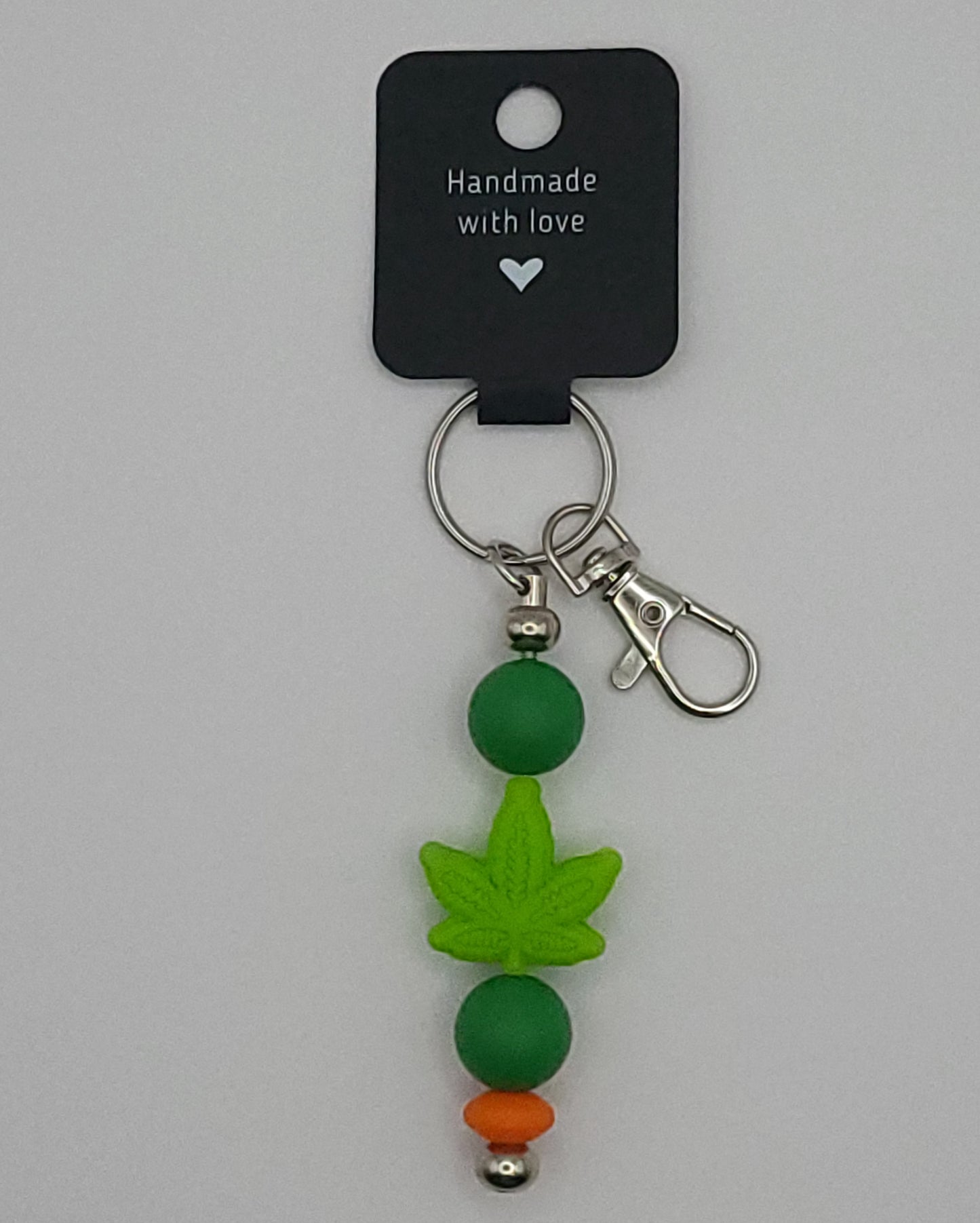 Silicone Light Green Leaf Green Beads with Accent Bead Keychain