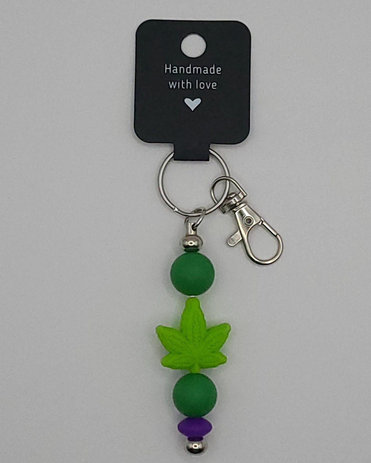 Silicone Light Green Leaf Green Beads with Accent Bead Keychain