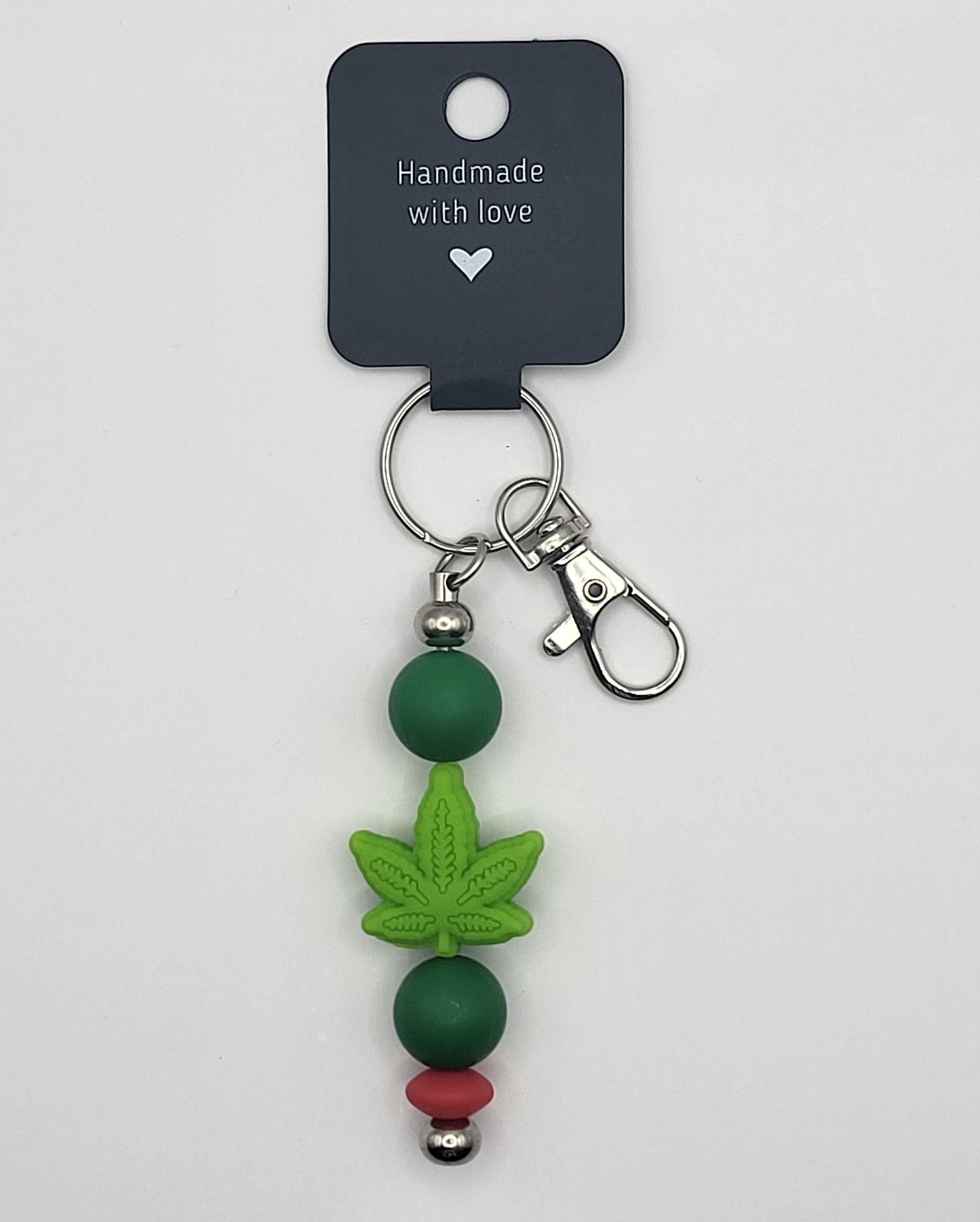 Silicone Light Green Leaf Green Beads Red Accent Bead